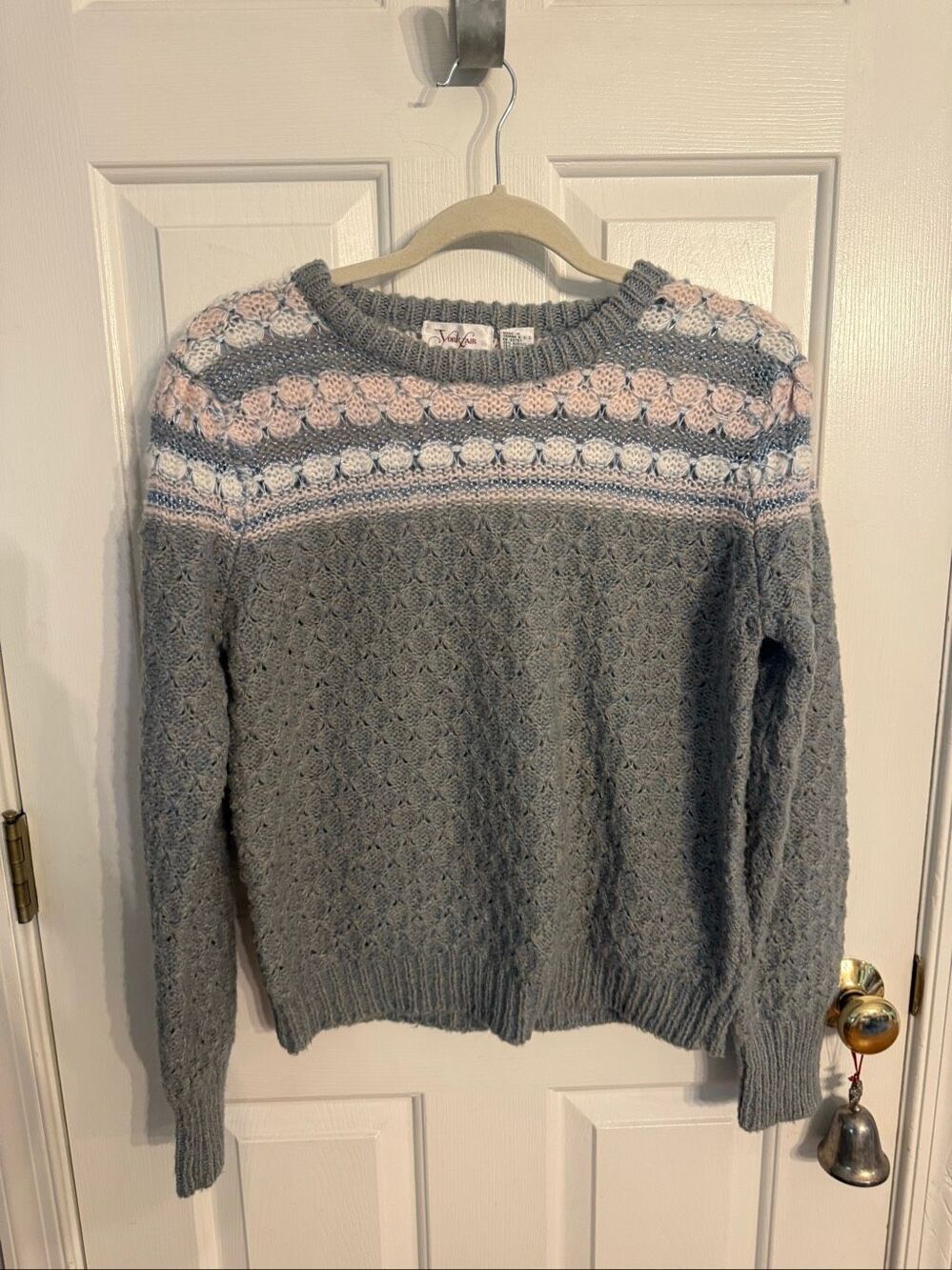 Vintage York Fair Seafoam Textured Knit Sweater sz L EUC